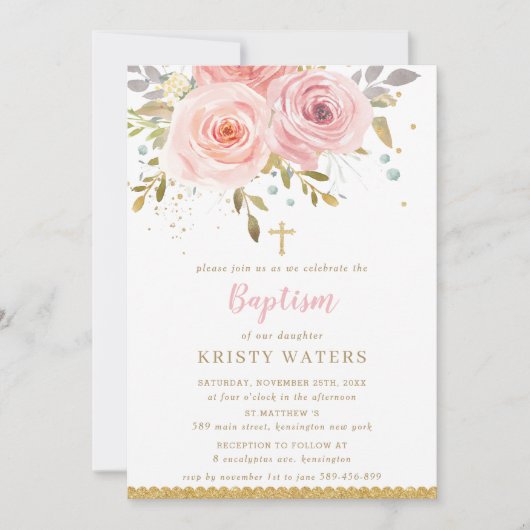 Chique Blush Roze Bloemen Rozen Gouden bladeren Do Kaart (Voorkant)