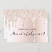 Chique Blush Roze Dripping Glitter Maid of Honor Kaart (Voorkant / Achterkant)
