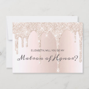 Chique Blush Roze Dripping Glitter Matron of Honor Kaart