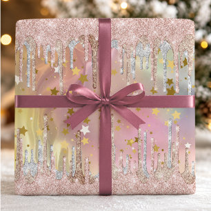 Chique blush roze eenhoorn druipende glitter cadeaupapier