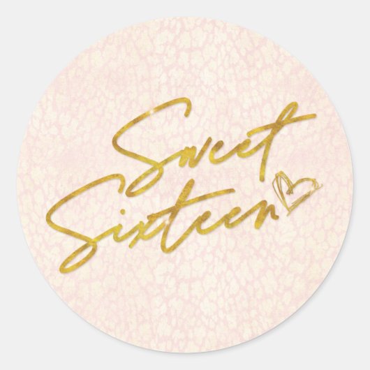 Chique Blush Roze & Goud Sweet 16 Party Ronde Sticker (Voorkant)