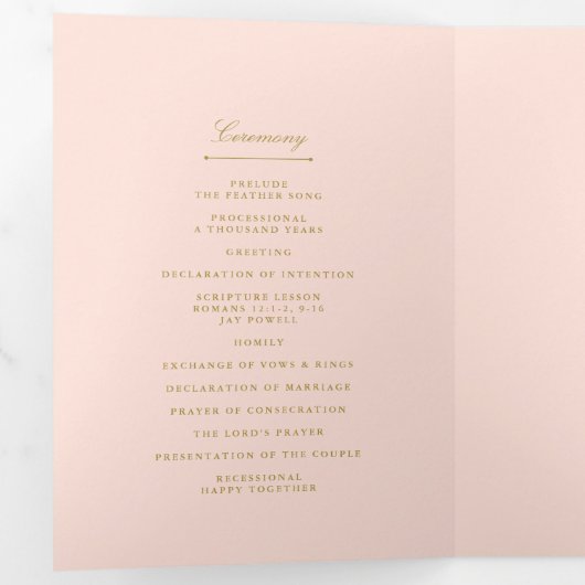 Chique Blush Roze & Gouden Bruiloft Drieluik Programma (Binnenzijde eerst)