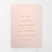 Chique Blush Roze & Gouden Bruiloft Drieluik Programma (Cover)