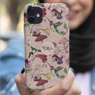 Chique Blush Roze Kolibrie Tuin Monogram iPhone 11 Hoesje