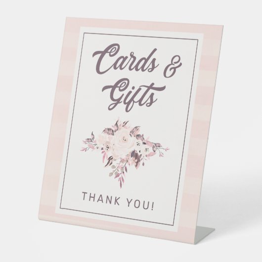 Chique Blush Roze Mauve & Perzik Bloemkaarten & Ca Reclamebord Met Voetstuk (Voorkant)