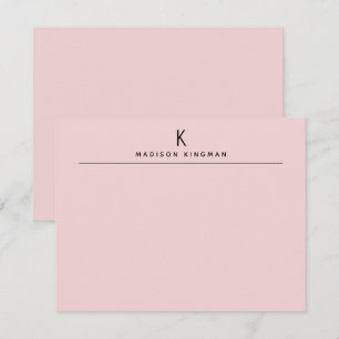 Chique Blush Roze Modern Monogram Initiaal Naam Notitiekaartje