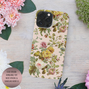 Chique Blush Roze Rose Geel Bloem Bladerpatroon iPhone 12 Hoesje