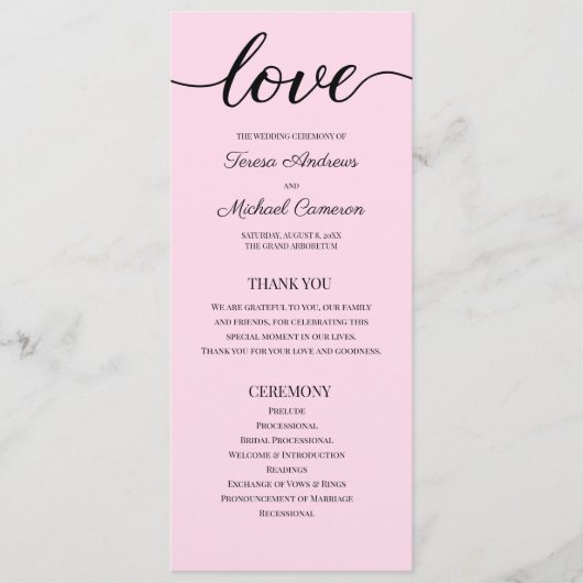 Chique Blush Roze  Trouwprogramma Temp Programma (Voorkant)