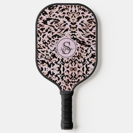 Chique Blush Roze Zwart Goud Luipaard Print Meisje Pickleball Paddle (Voorkant)