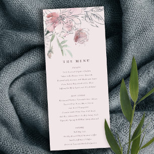 Chique Blush Watercolor Bloemen Bruiloftsmenu Kaar Kaart