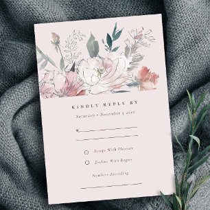 Chique Blush Waterverf Bloemen Bruiloft Details RSVP Kaartje