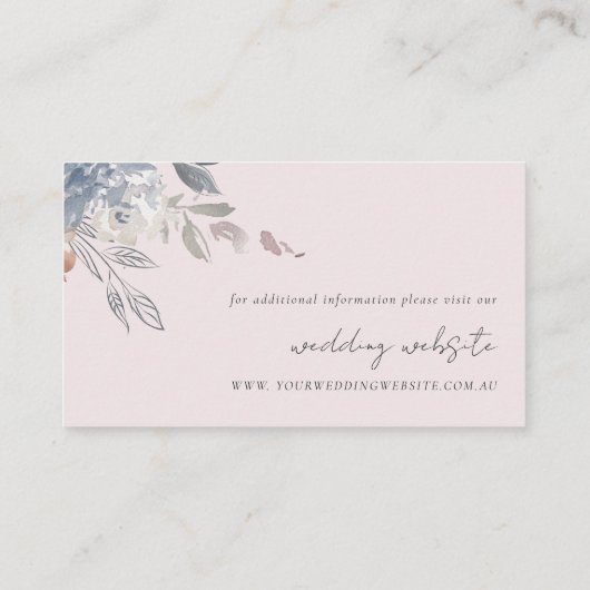 Chique Blush Waterverf Bloemen Bruiloft Website Informatiekaartje (Achterkant)