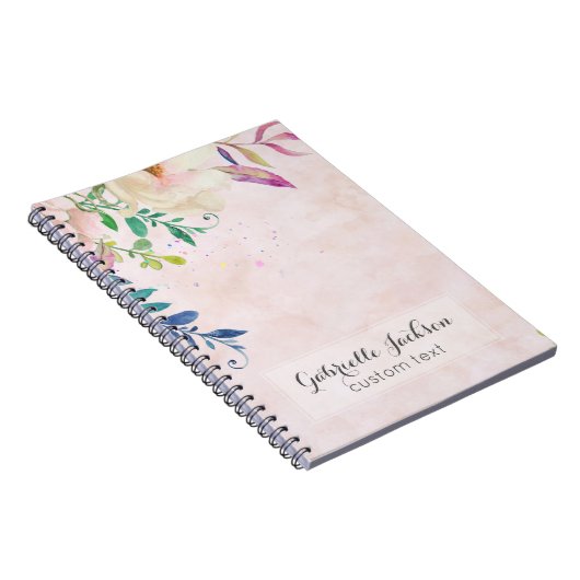 Chique Blush Waterverf Floral Monogram Aangepaste Notitieboek (Rechterzijde)