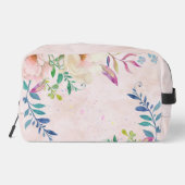 Chique Blush Waterverf Floral Monogram Aangepaste  Toilettasje (Achterkant)