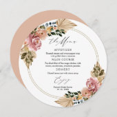 Chique Boho Bloemen Bruiloft Cirkel Menu Kaarten (Voorkant / Achterkant)