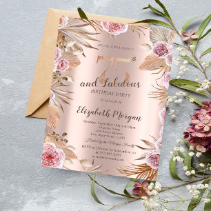 Chique Boho Bloemen Roze Goud 75ste Verjaardag Kaart