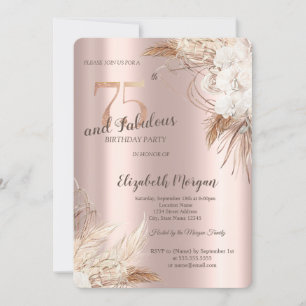 Chique Boho Bloemen Roze Goud 75ste Verjaardag Kaart