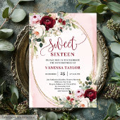Chique Boho Blush Burgundy Roze Sweet 16 Uitnodigi Kaart