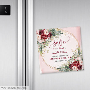 Chique Boho Dieprode Blush Gouden 'Save the Date'  Magneet