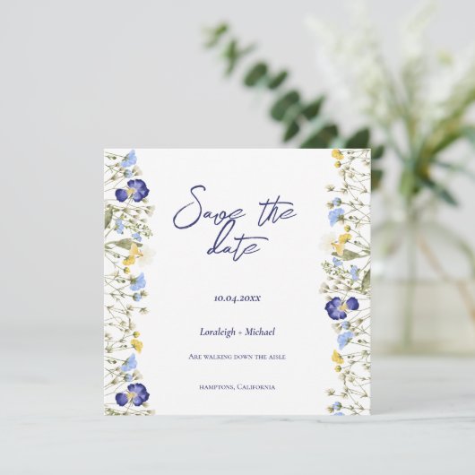 Chique boho eenvoudige wilde bloemen bruiloft Save Save The Date (Staand voorkant)