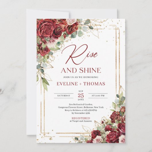 Chique boho marsala en blush rozen stijgen en glan kaart (Voorkant)