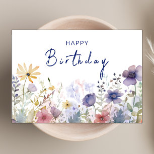 Chique Boho Navy Wildflower Thema Gelukkige Verjaa Kaart