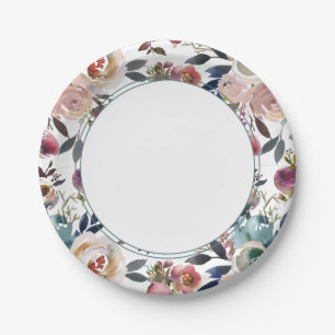 Chique Boho Trouw Blozend Roze Blauw Papieren Bordje