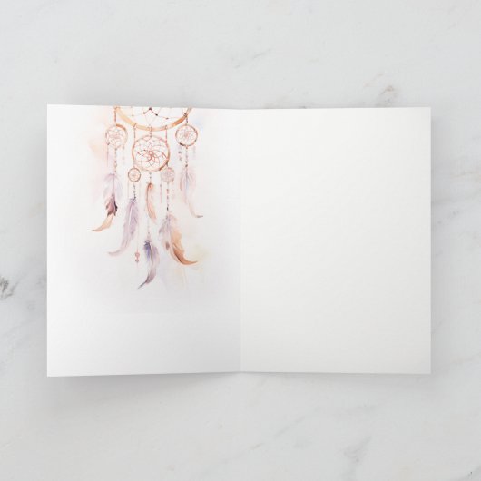 Chique Boho Veer Droomvanger Waterverf Trouwfeest Bedankkaart (Binnen)