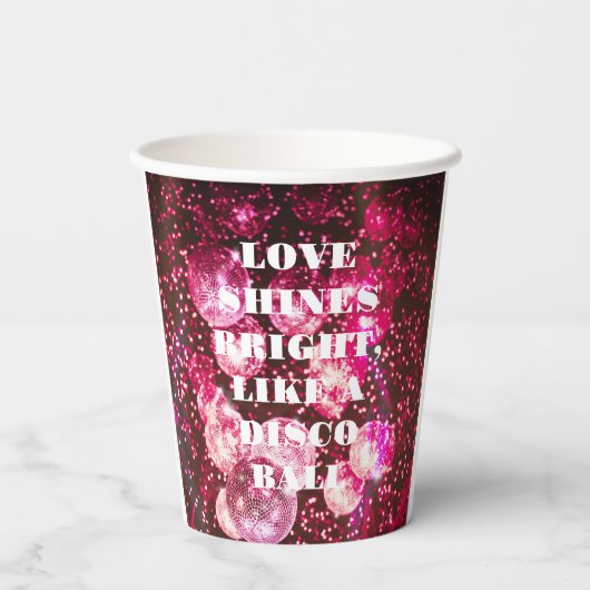 Chique Bold Roze Glitter Retro Disco Ballen Bruilo Papieren Bekers (Achterkant)