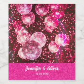 Chique Bold Roze Glitter Retro Disco Ballen Bruilo Wijn Etiket (Enkel label)