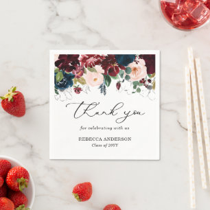Chique bordeaux bloemen script bedankt afstudeerfe servet