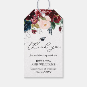 Chique bordeaux bloemen script bedankt afstuderen cadeaulabel