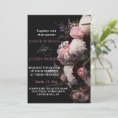 Chique bordeaux bloemenbruiloft uitnodiging (Staand voorkant)