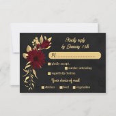 Chique bordeaux en goud zwart maaltijd keuze bruil RSVP kaartje (Voorkant)