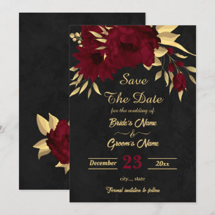 Chique bordeaux en goud zwart save the date