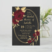 Chique bordeaux en goud zwart vrijgezellenfeest kaart (Staand voorkant)
