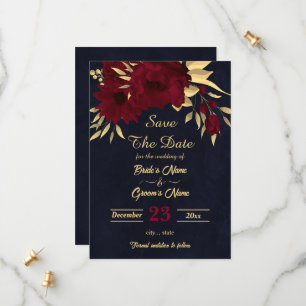Chique bordeaux en gouden marine save the date