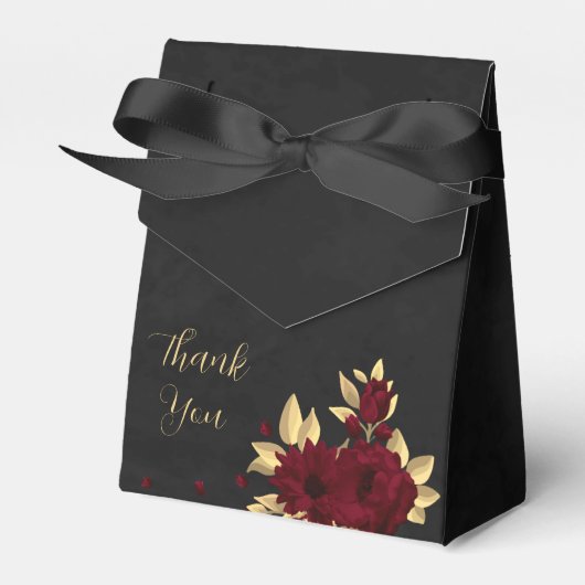 Chique bordeaux en gouden zwarte bruiloft bedankdoosjes (Voorkant Zijde)
