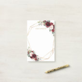 Chique bordeaux rood blush roze bloemig goud geome post-it® notes (Op bureau)