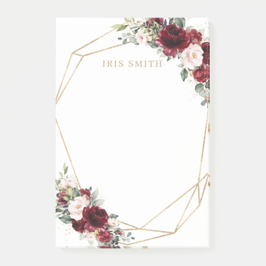 Chique bordeaux rood blush roze bloemig goud geome post-it® notes (Voorkant)