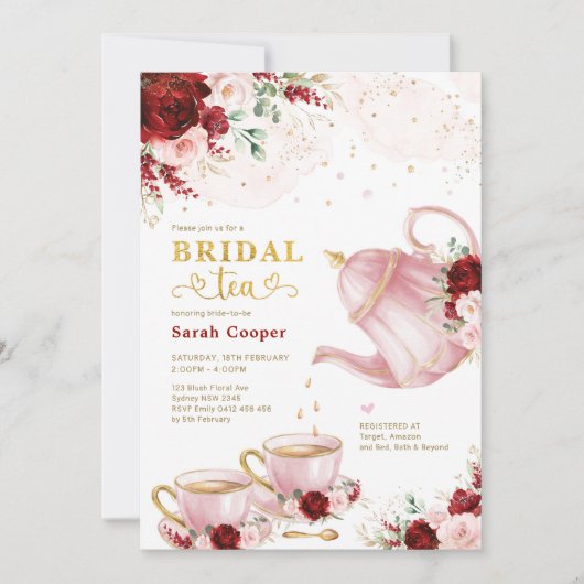 Chique bordeaux roze bloemig Vrijgezellenfeest the Kaart (Voorkant)