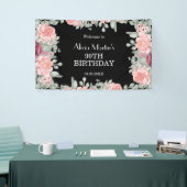 Chique bordeaux roze rozen Flora zwart 90ste verja Spandoek (Beurs)