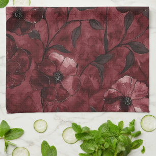 Chique bordeauxrode bloemrijke bruidsdouche theedoek