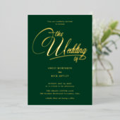 Chique bos groen en gouden bruiloft folie uitnodiging (Staand Voorkant)