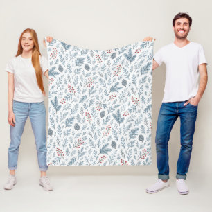 Chique botanische hulstbes bloemmotief fleece deken