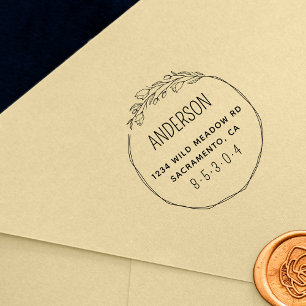Chique botanische krans familie retour adres rubberstempel
