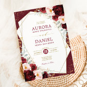 Chique Bourgogne Blush Goud Bloemen Geometrische B Kaart