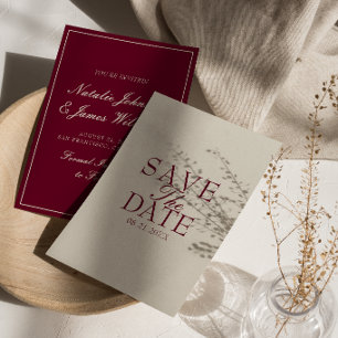 Chique Bourgogne Crème Oud Geld Retro Bruiloft Save The Date