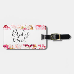 Chique Bourgogne & Roze Bloemen Border Bruidsmeisj Bagagelabel