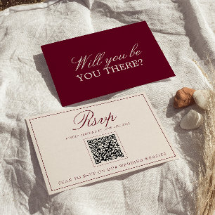 Chique Bourgondië Crème Oude Geld QR Code Bruiloft RSVP Kaartje